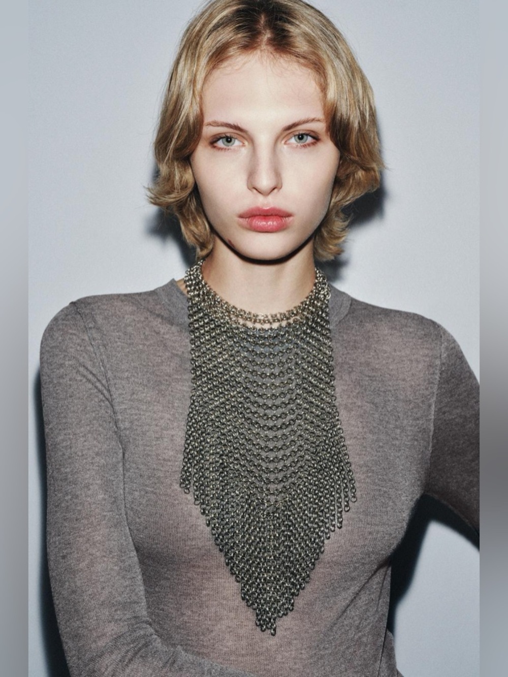 Zara Silver Chainmail Fringe Statement Necklace - Women Jewelry - Picture 2 of 3